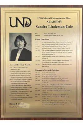 plaque of Sandra Cole
